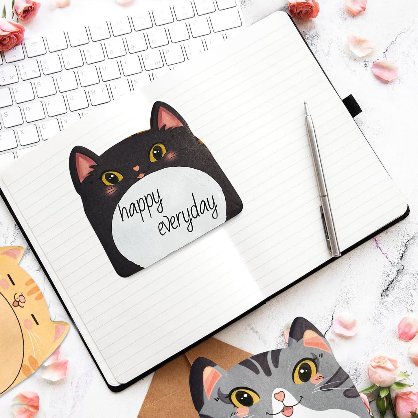 NSODREEM Cute Sticky Notes, 12 Pack Sticky Notes Kawaii Animals Shape Markers Flags Fun Sticky Notes Cute Notepads Sticky Note Pads for Office Home Students Roommates Tab Gifts (Novelty Cat)
