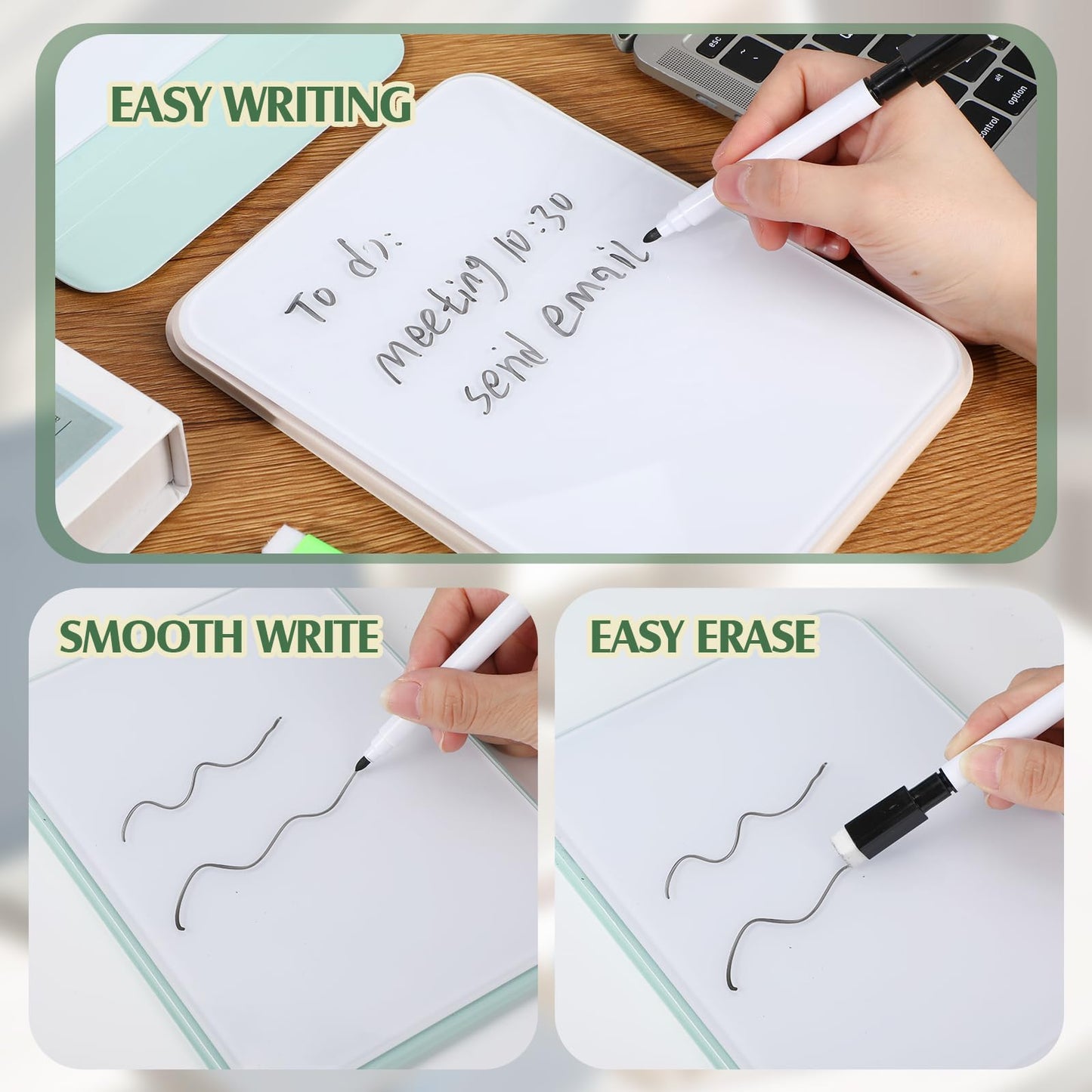 Dunzoom 2 Pcs Small Glass Desktop Whiteboard with Reversable Stand 8 x 6 Inch Mini Dry Erase White Board Easel with 2 Markers Reusable Desk Notepad for Home Office School Supplies(Pink, Green)