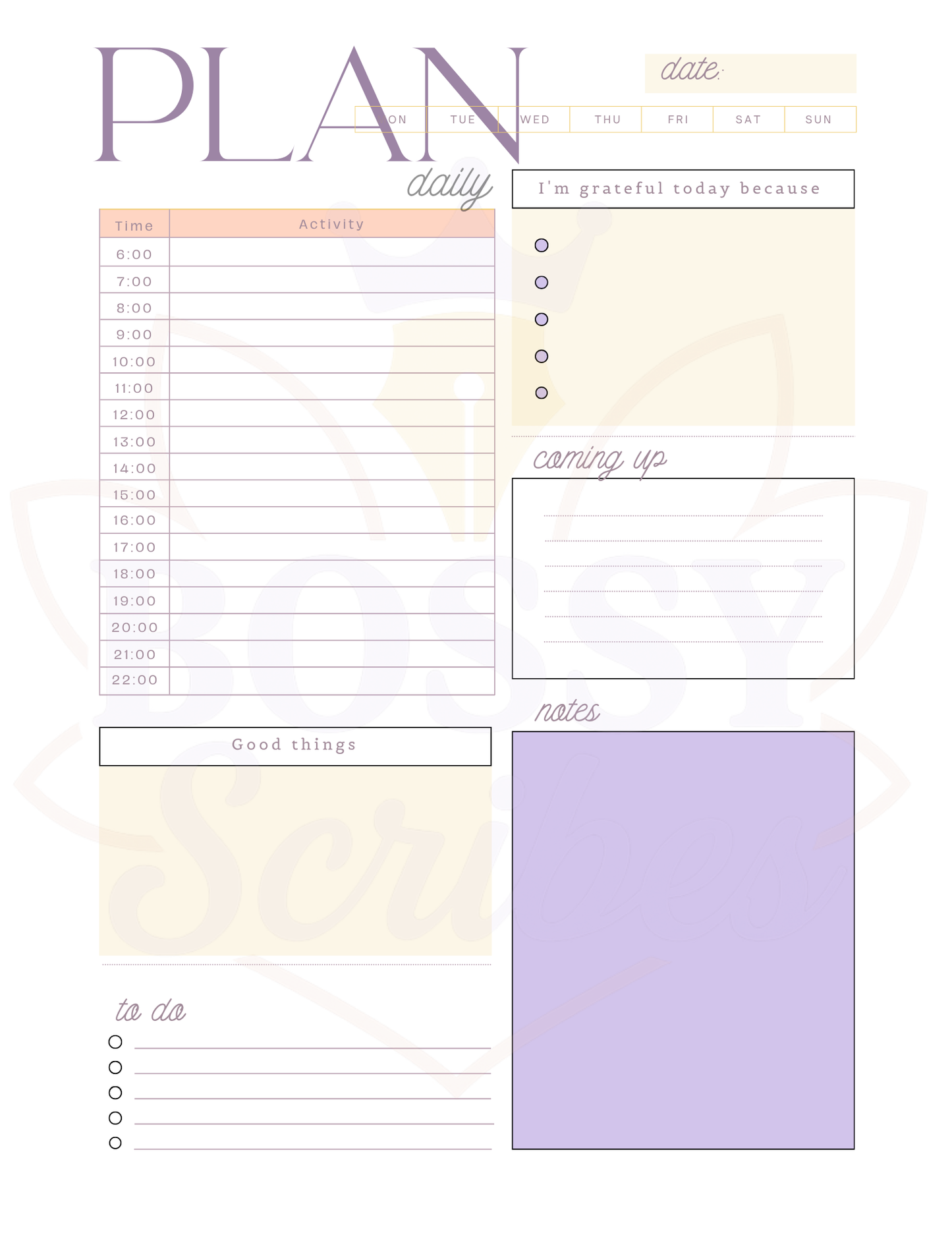 Printable Daily Planner - Bossy Colors
