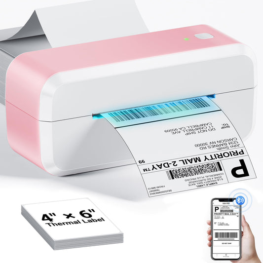 Bluetooth Shipping Label Printer, 4x6 Thermal Label Printer for Shipping Packages & Small Business, Compatible with IOS, Android, Windows and Mac, Widely Used for Ebay, Shopify, Amazon, Etsy (Pink)