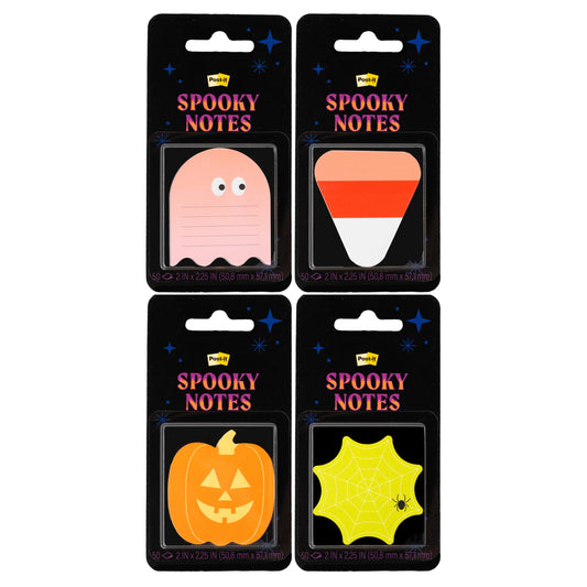 Post-it Spooky Sticky Notes Bundle, Pumpkin, Ghost, Candy Corn, Spider Web, 4 Sticky Note Pads, 50 Sheets per Pad, Halloween-Themed